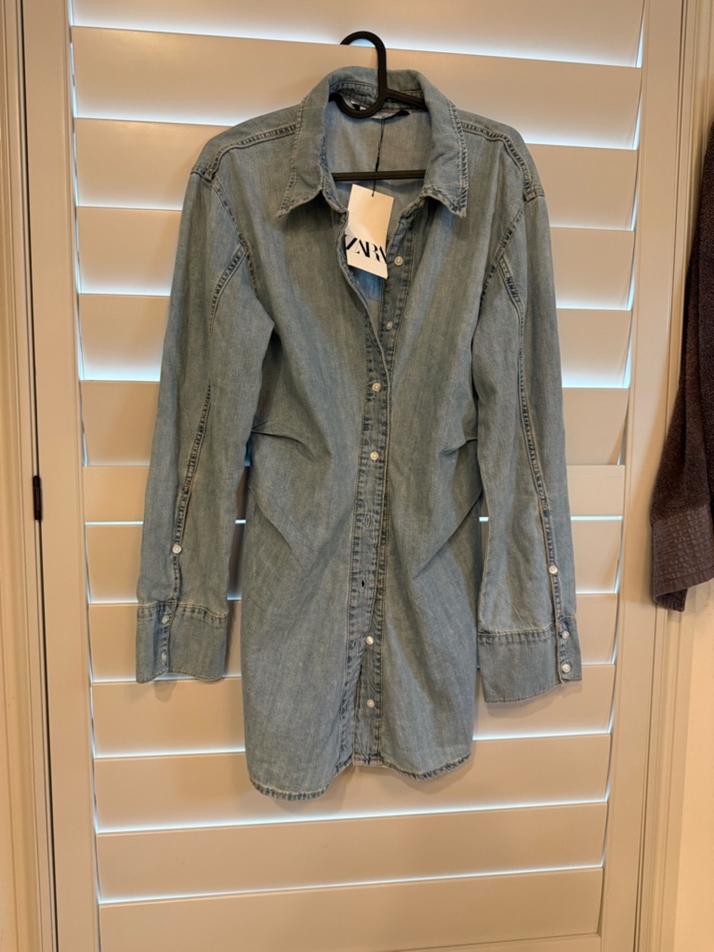 NWT: ZARA Faded Light Blue Denim Button-Up Shirt Dress
